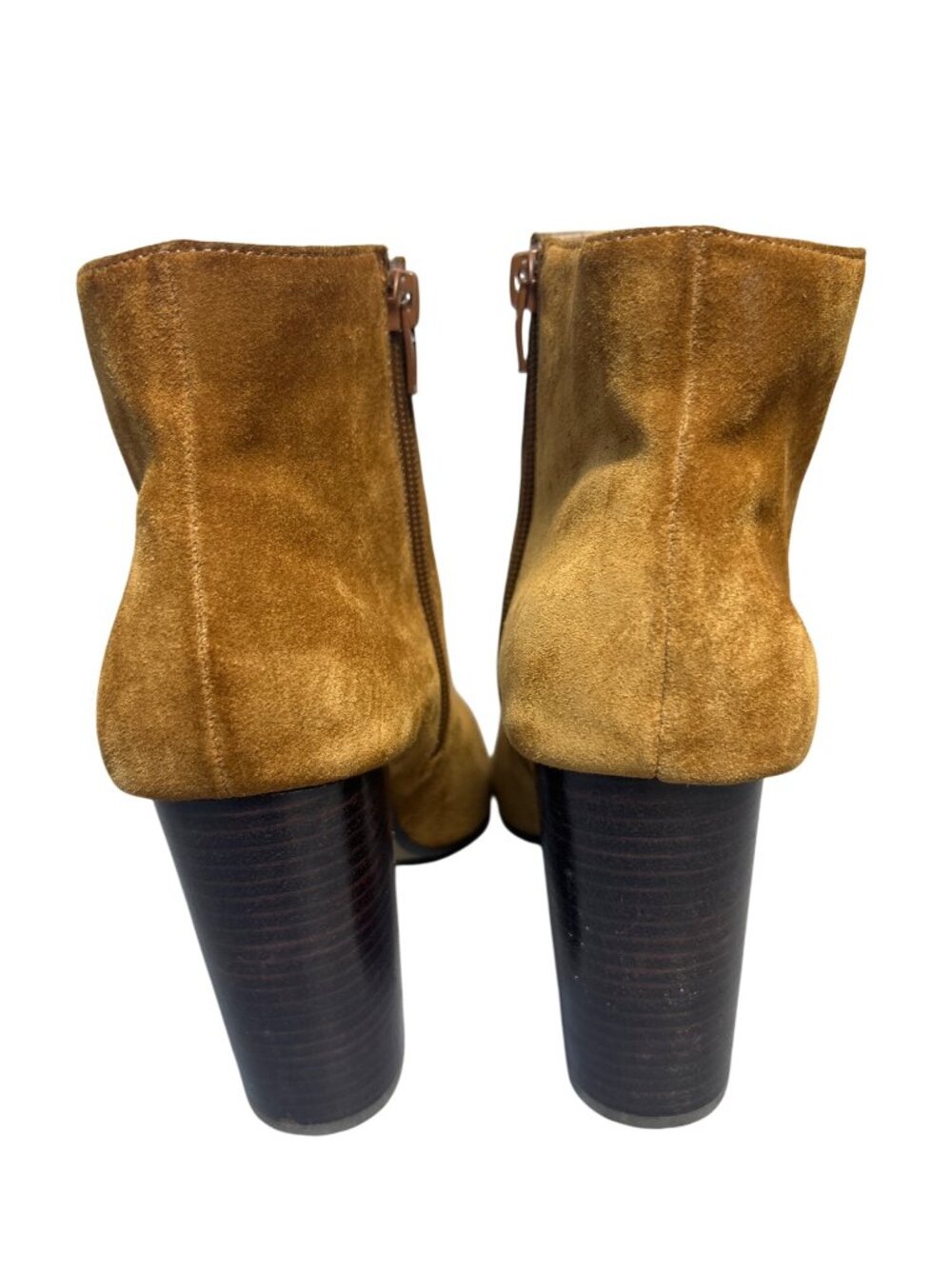 Saks Fifth Avenue Camel Suede Pointed Toe High Heel Ankle Boots 9.5M Block Heel - Picture 9 of 13
